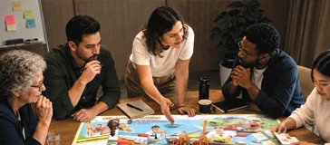 A group working through the session around the printed visual